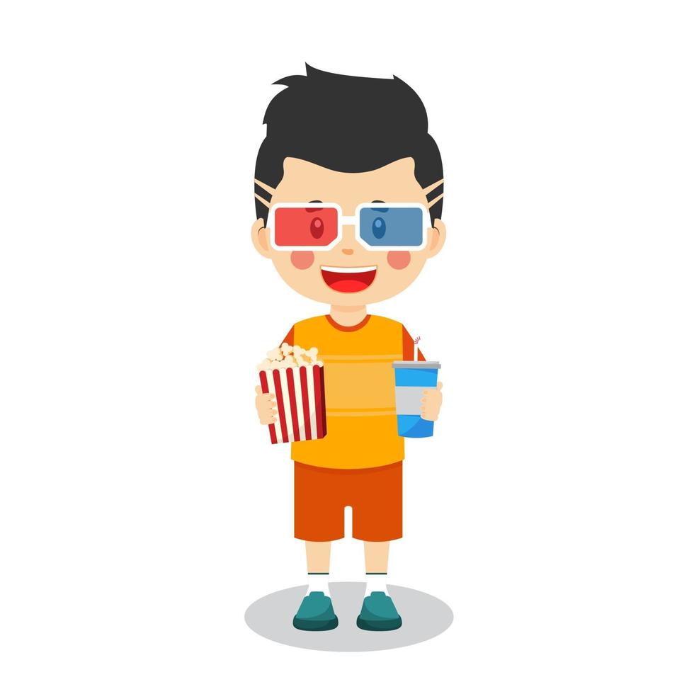 Happy Cute Little Kid Boy Watching 3d Movie vector