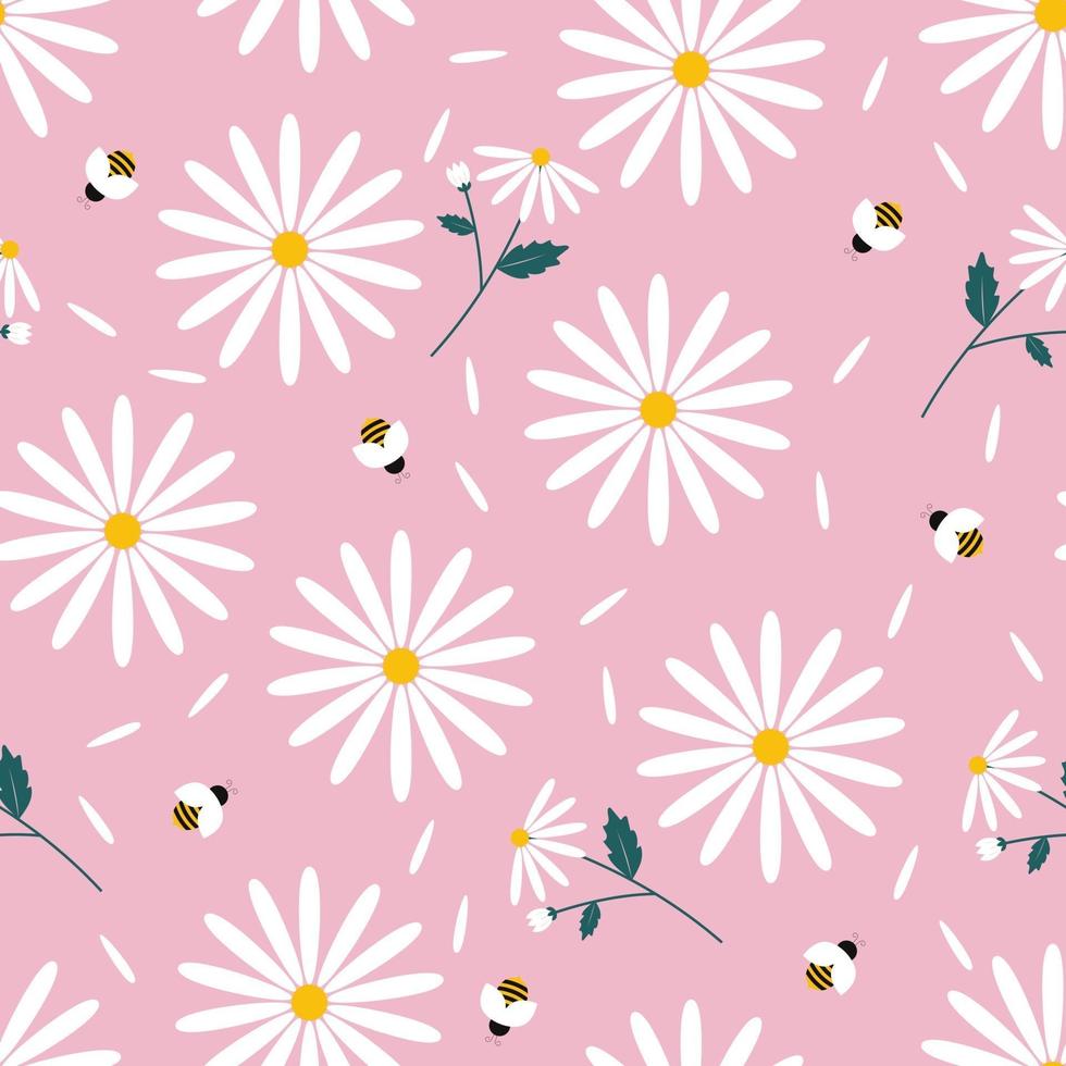 Daisy land seamless pattern with pink background vector