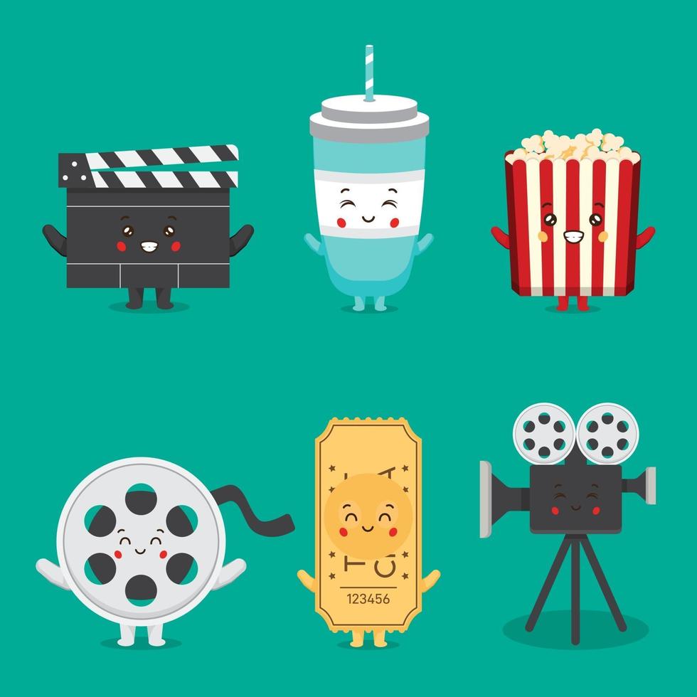 Stock Vector Cute Character Cinema Set