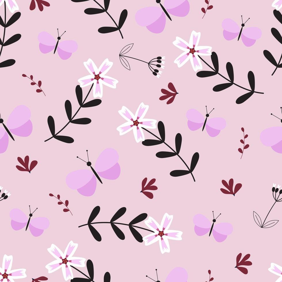 Spring seamless pattern with phlox and butterfly vector