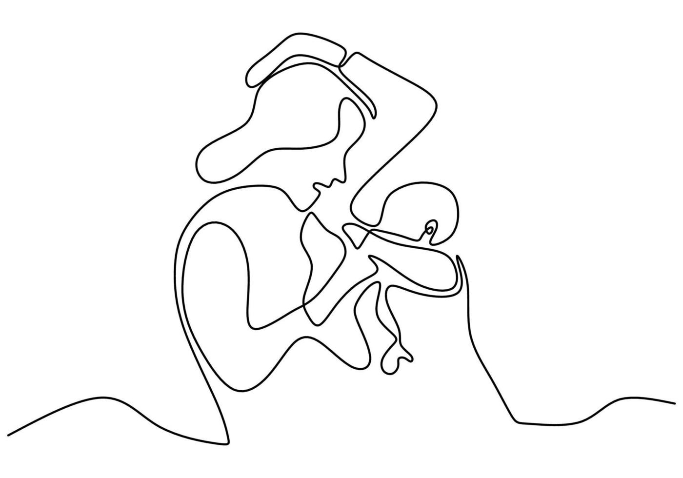 Continuous one single line drawn of woman is breastfeeding a child isolated on white background vector
