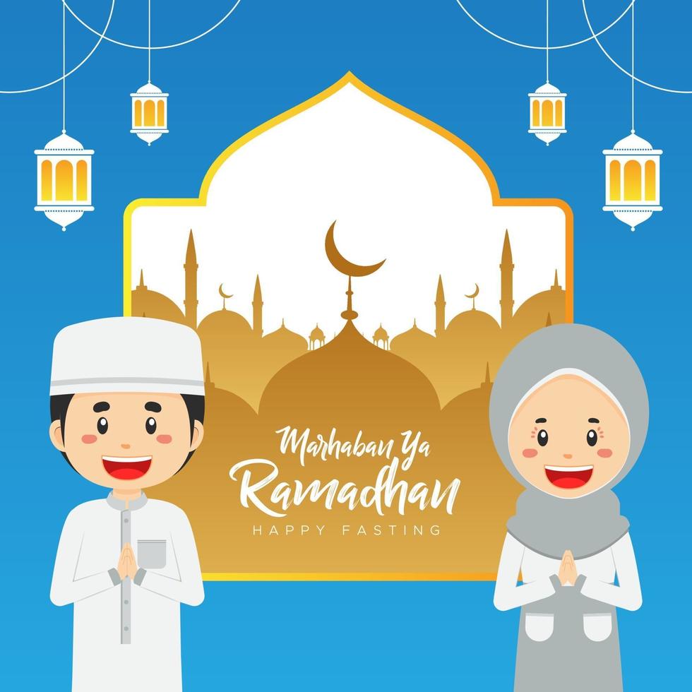 Ramadhan Greeting Background with Character vector