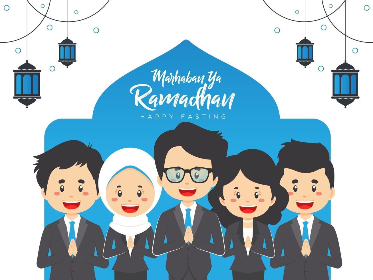 fondo de saludo de ramadán de carácter de gente de negocios vector