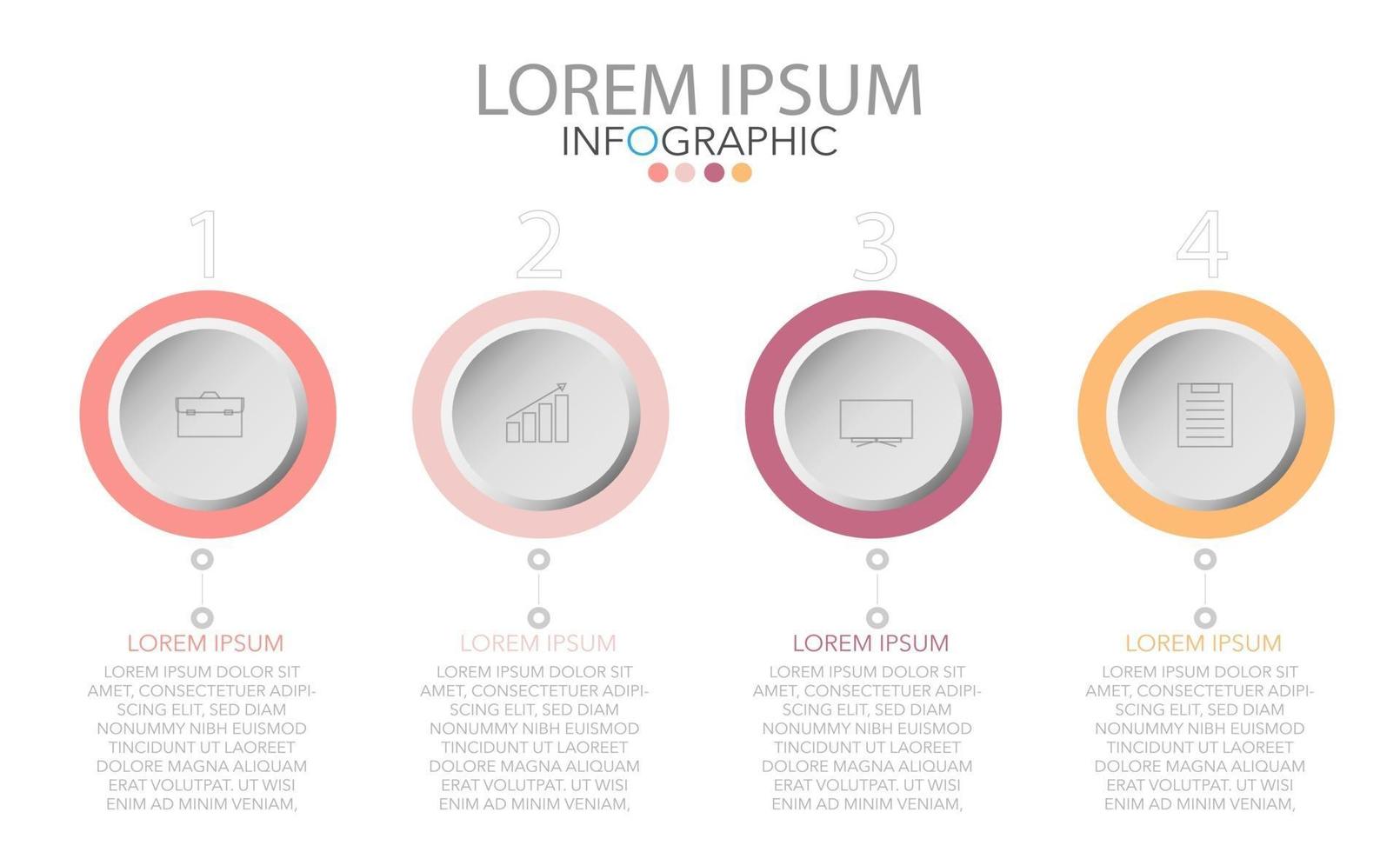 plantilla de infografía en cuatro pasos, plantilla para diagrama, gráfico, presentación y tabla. vector