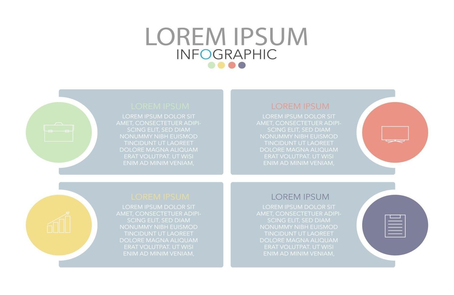 plantilla de infografía en cuatro pasos, plantilla para diagrama, gráfico, presentación y tabla. vector