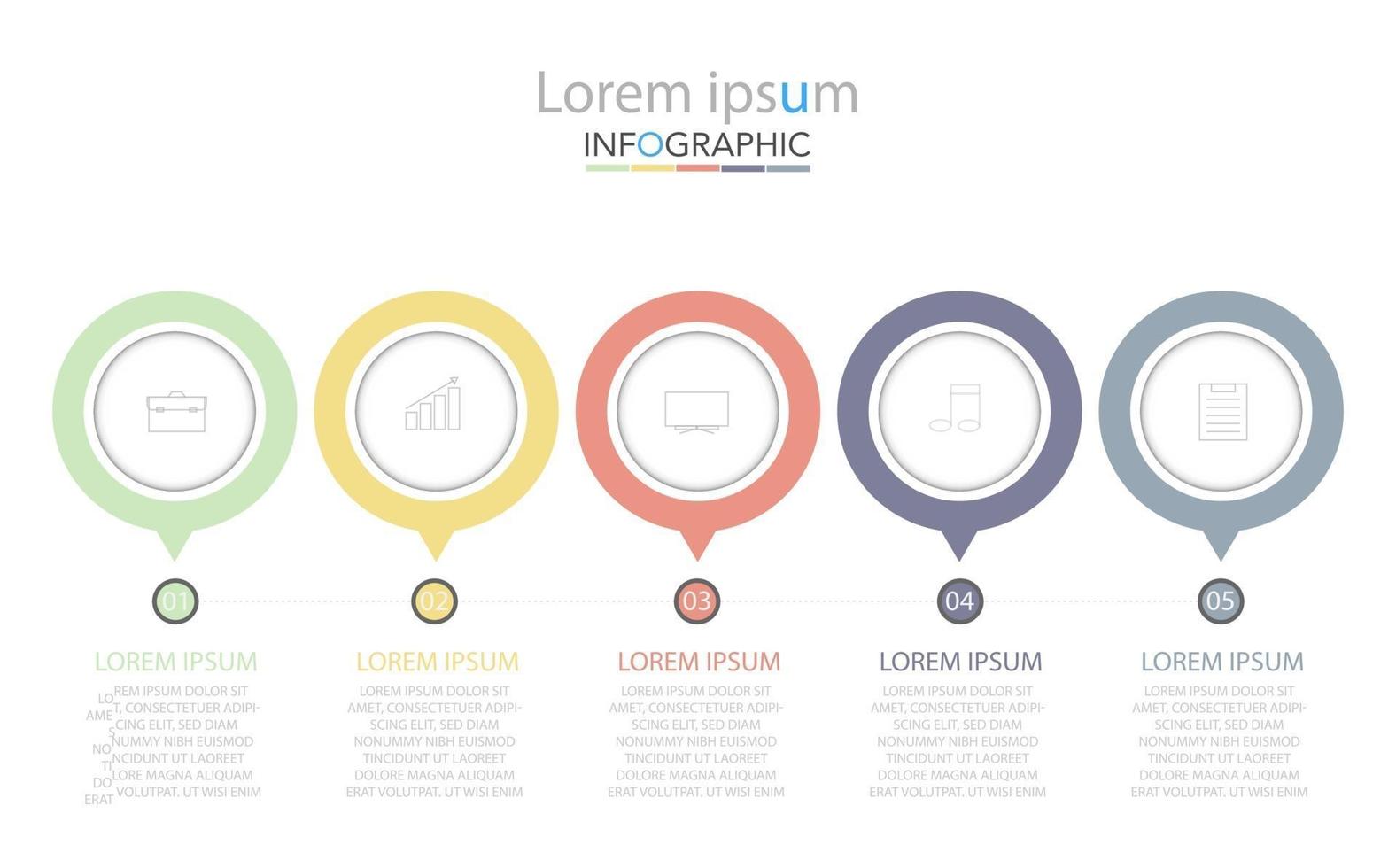 Minimal timeline circle infographic template five options or steps. vector