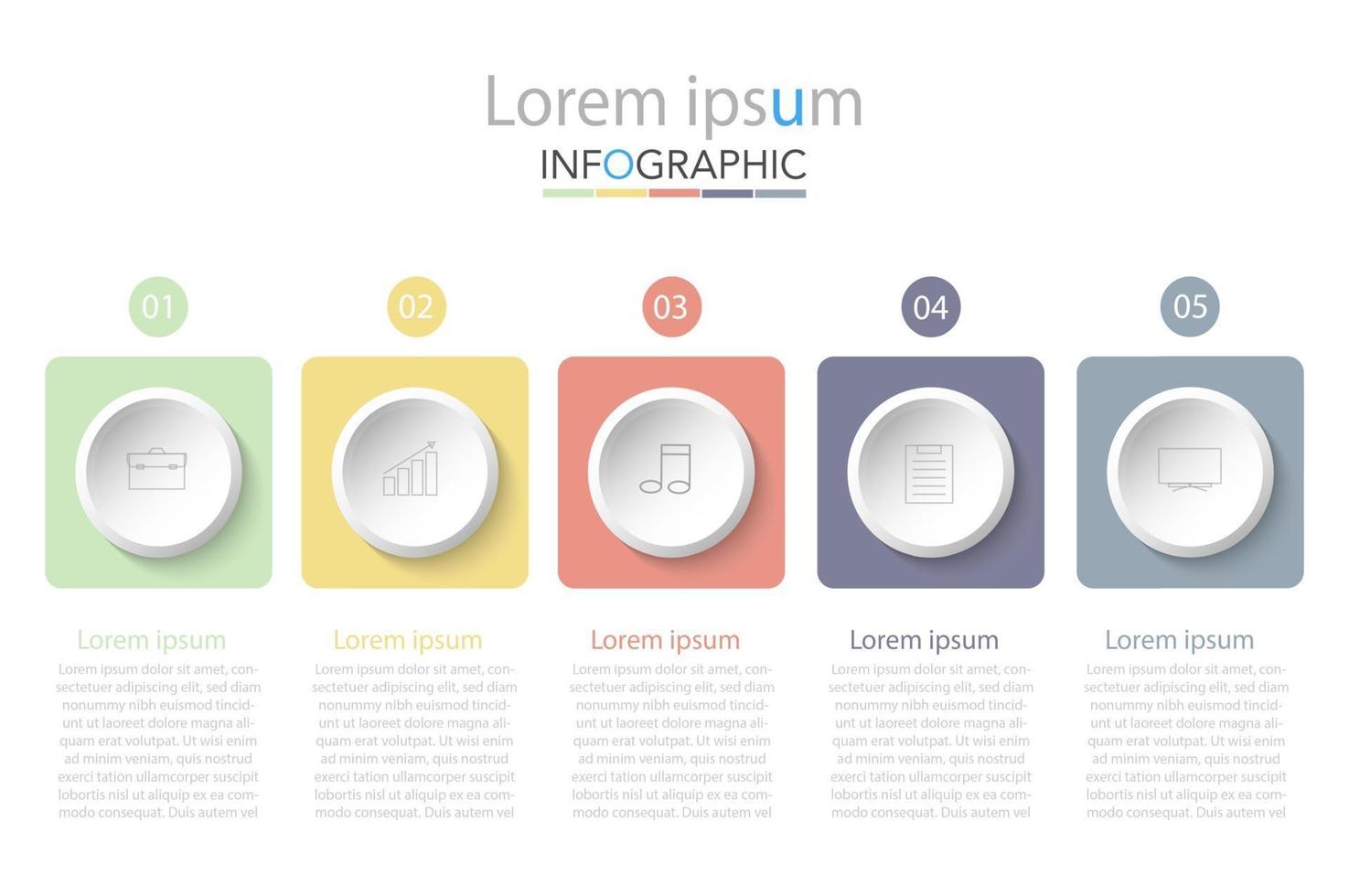 Plantilla de infografía de círculo de línea de tiempo mínima cinco opciones o pasos. vector