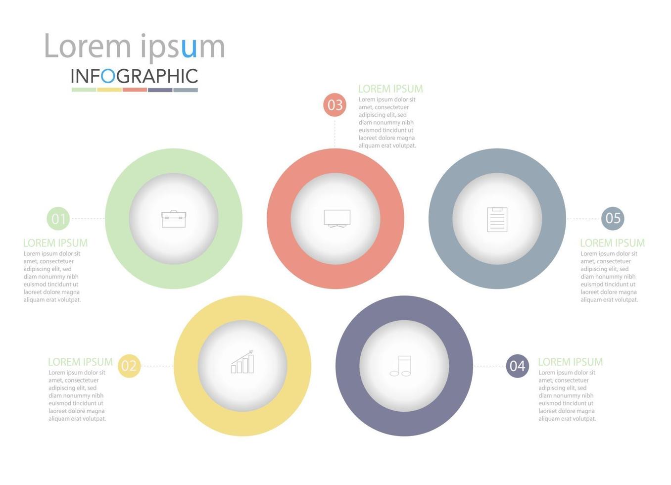 Minimal timeline circle infographic template five options or steps. vector