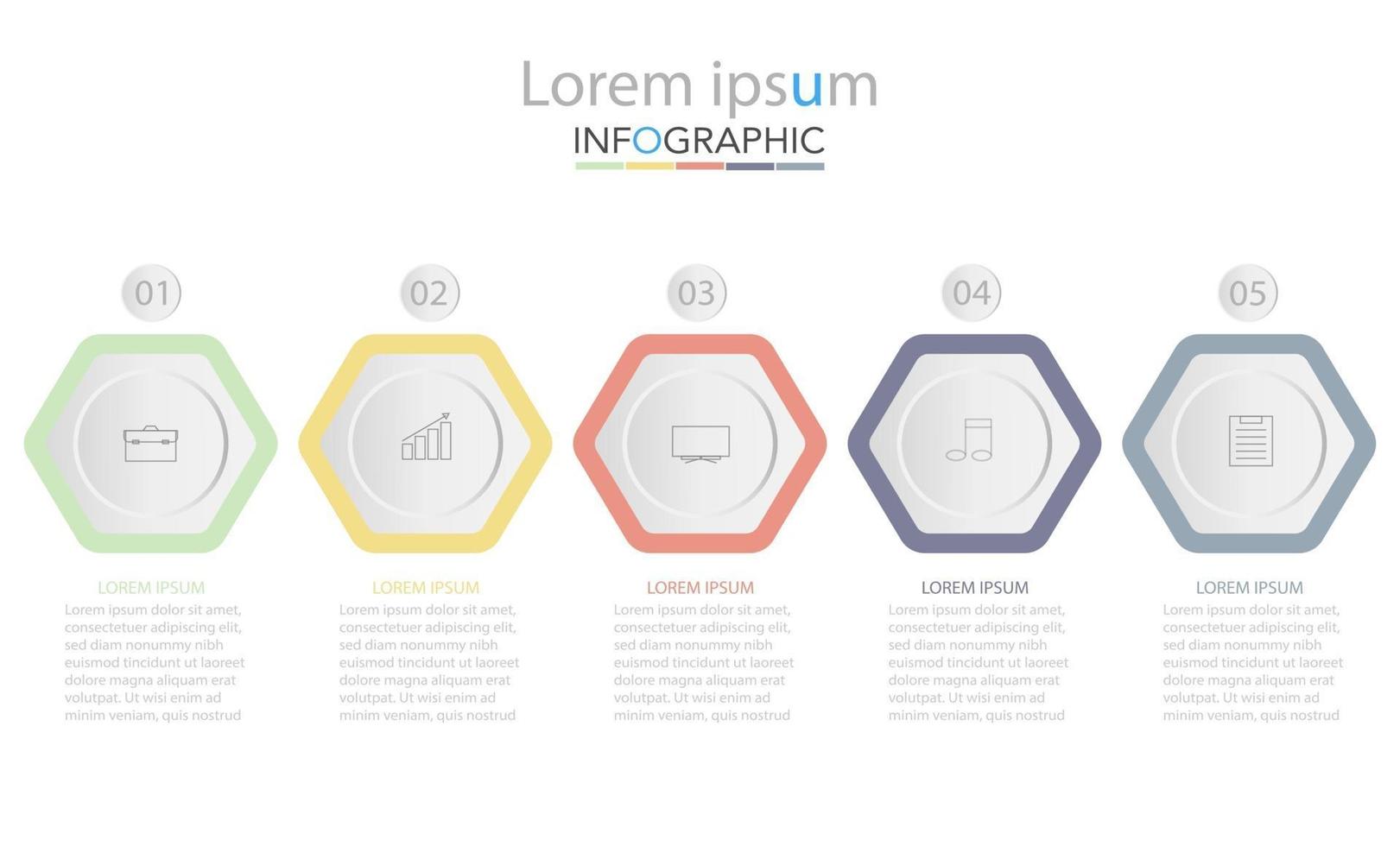 Plantilla de infografía de círculo de línea de tiempo mínima cinco opciones o pasos. vector