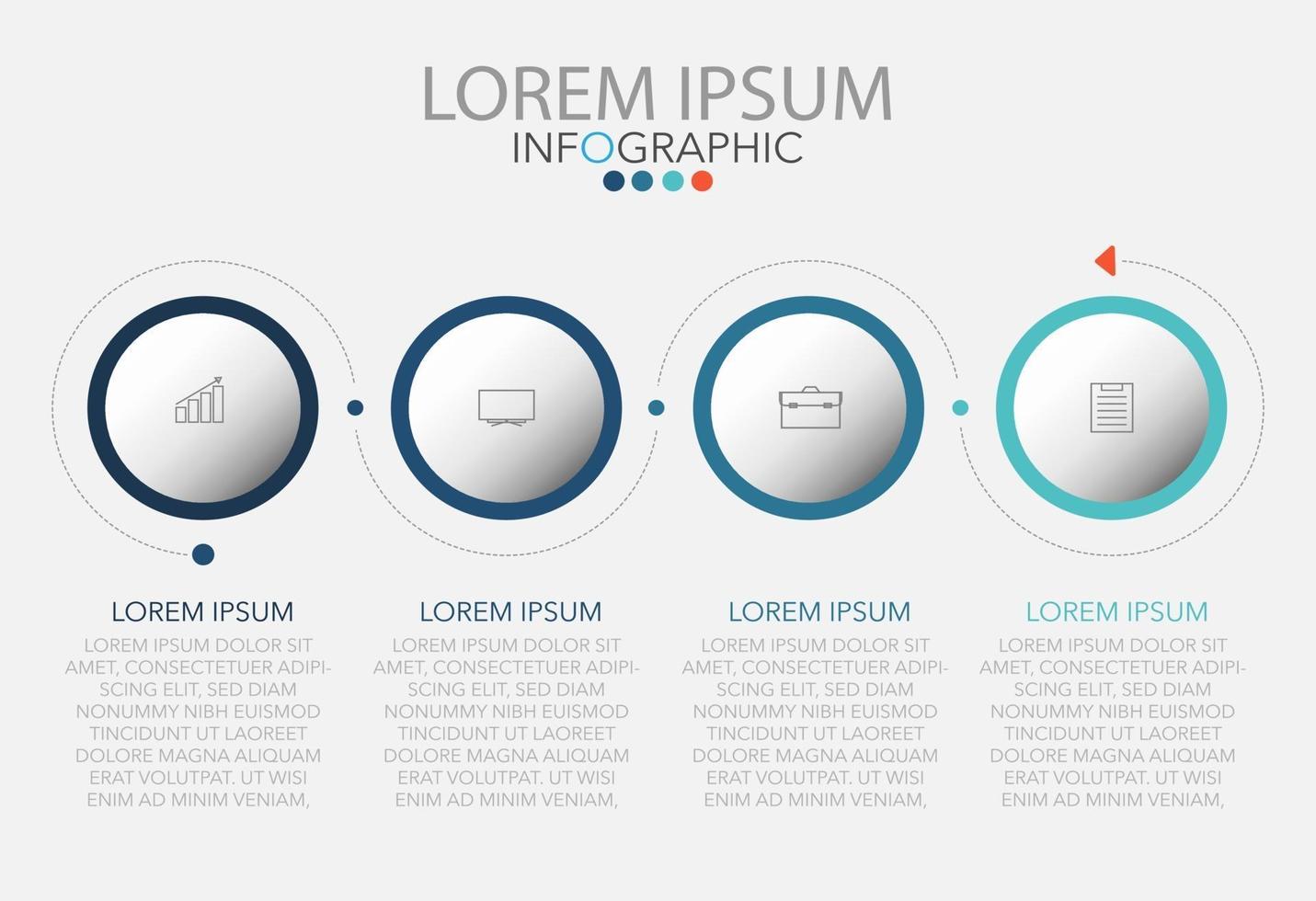 plantilla de infografía en cuatro pasos, plantilla para diagrama, gráfico, presentación y tabla. vector