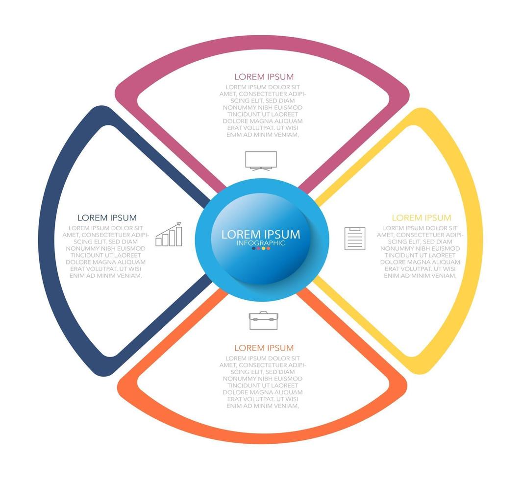 plantilla de infografía en cuatro pasos, plantilla para diagrama, gráfico, presentación y tabla. vector