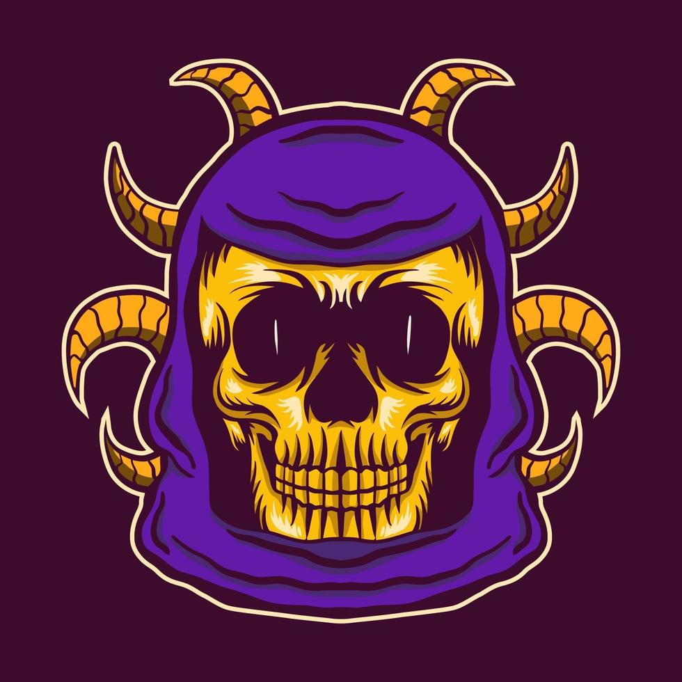 skull head vector with horn illustration design