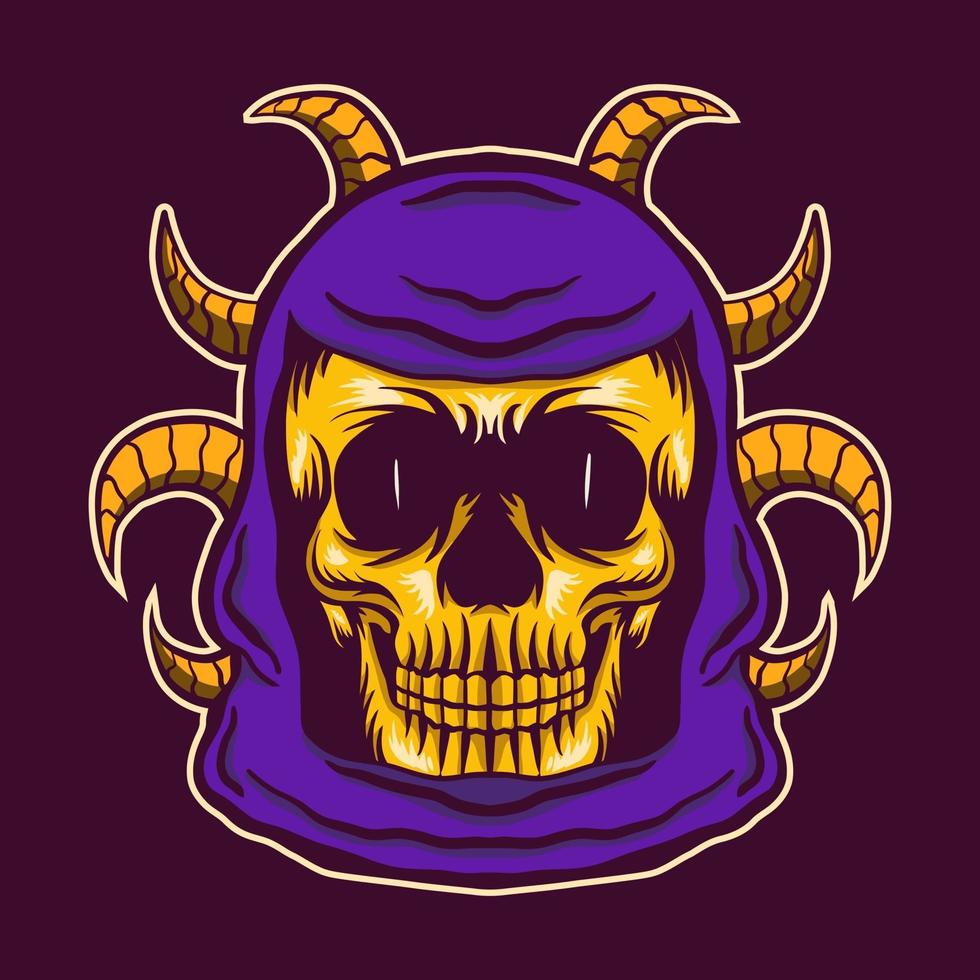 skull head vector with horn illustration design