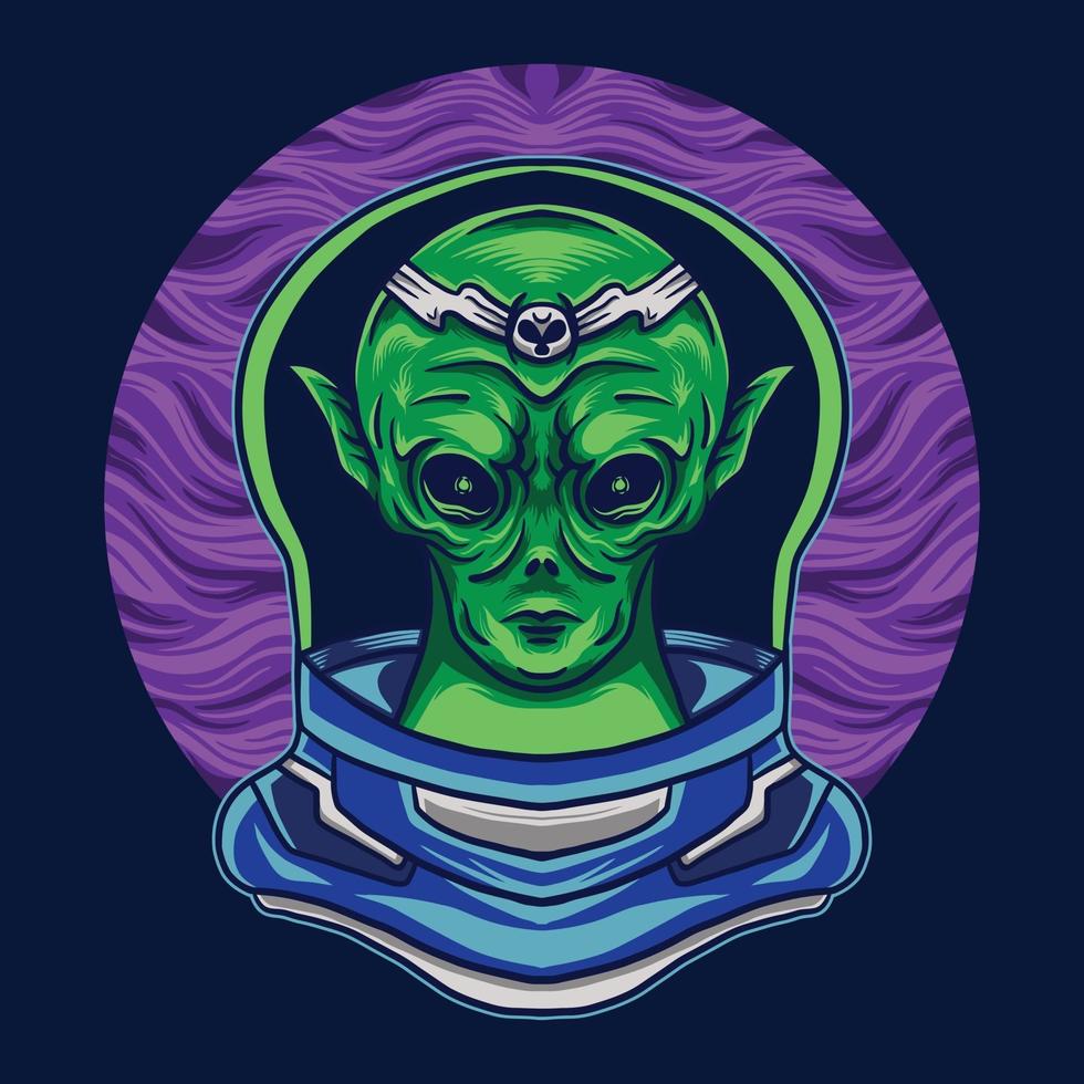 alien with costume astronaut on space vector illustration