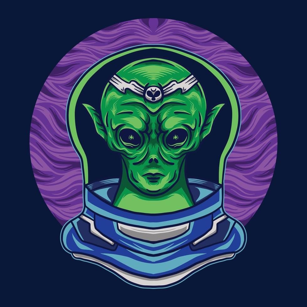 alien with costume astronaut on space vector illustration