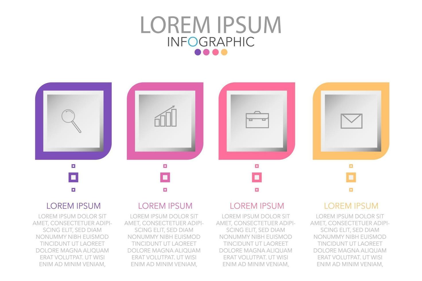 plantilla de infografía en cuatro pasos, plantilla para diagrama, gráfico, presentación y tabla. vector