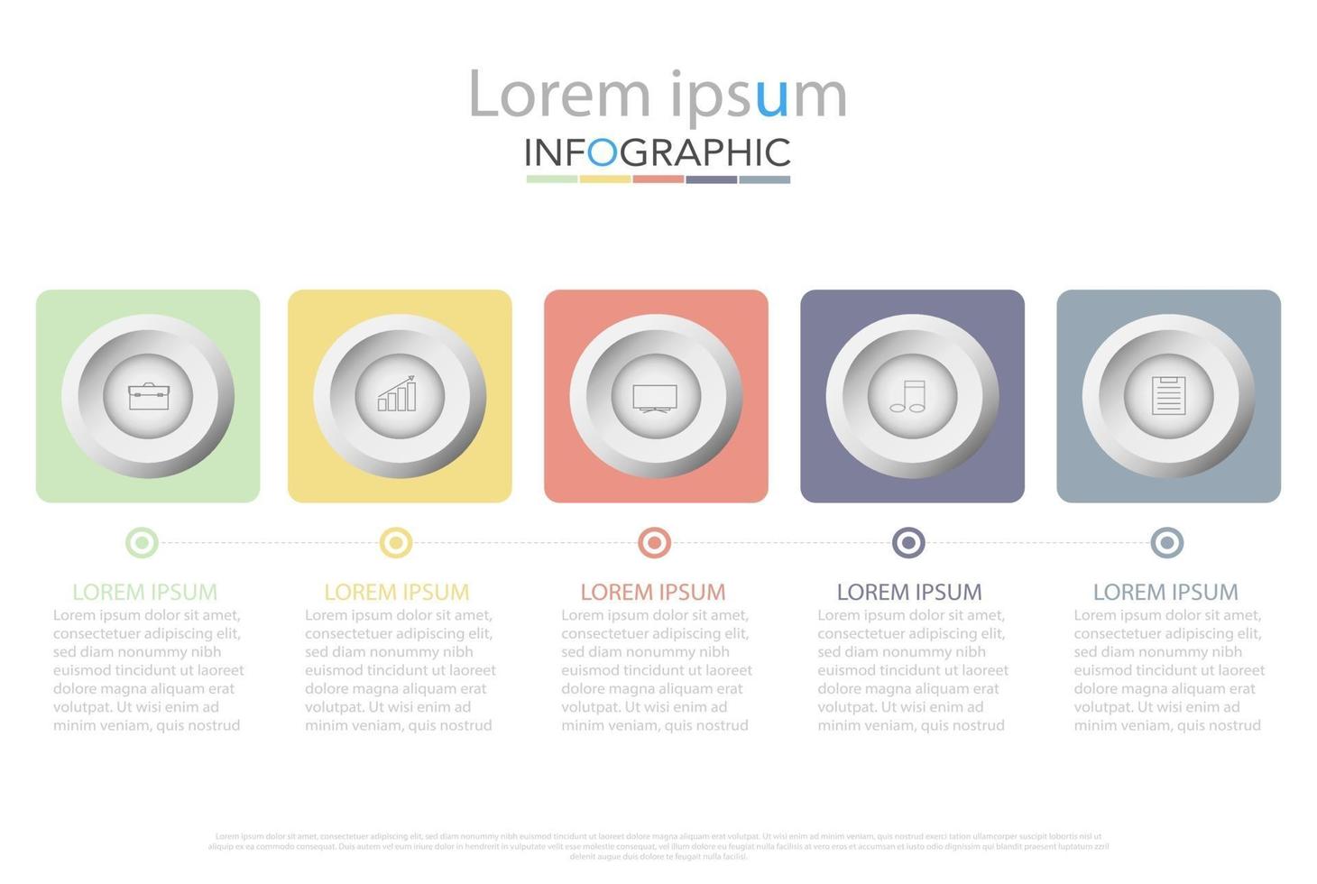 Plantilla de infografía de círculo de línea de tiempo mínima cinco opciones o pasos. vector