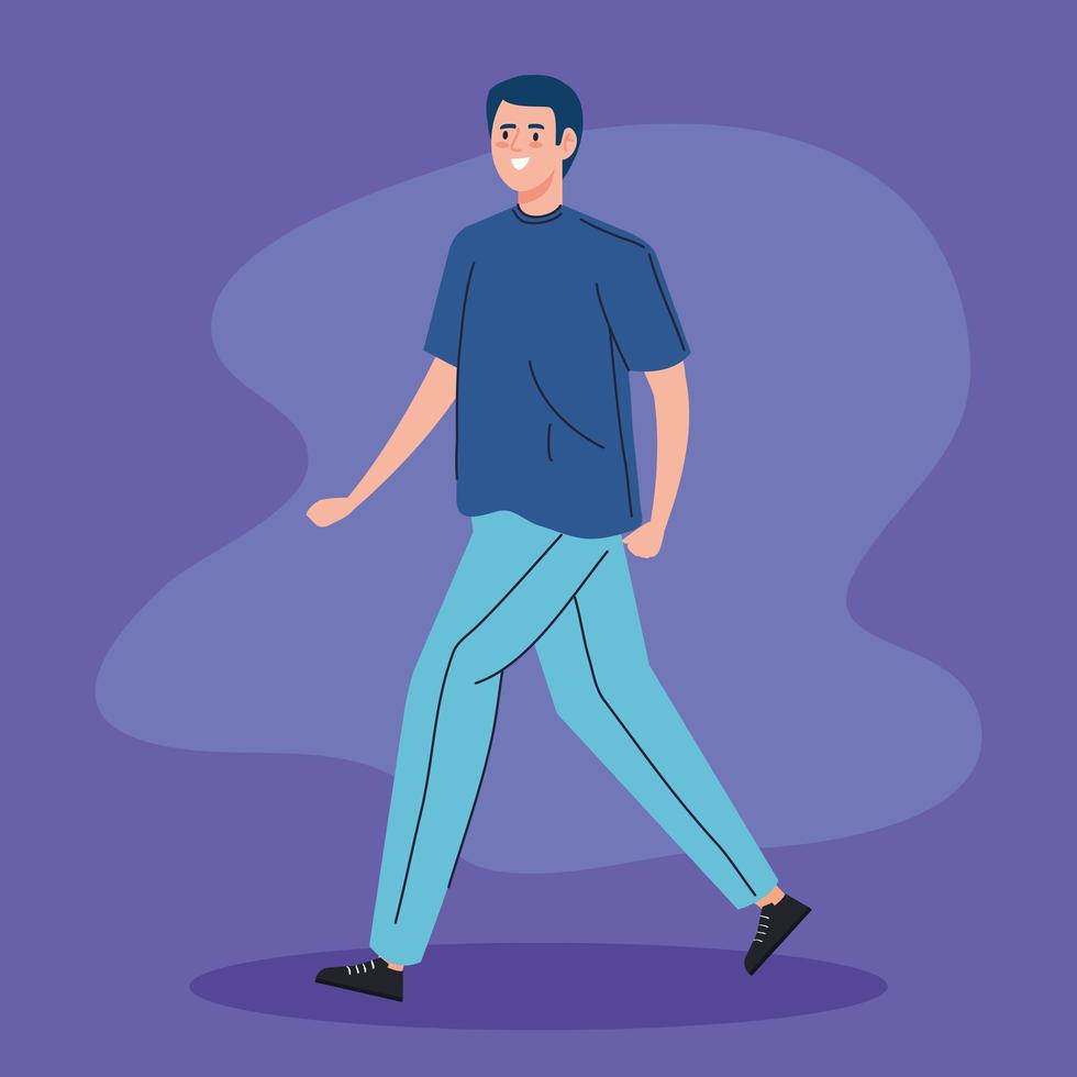 icono de personaje de avatar de hombre joven caminando vector