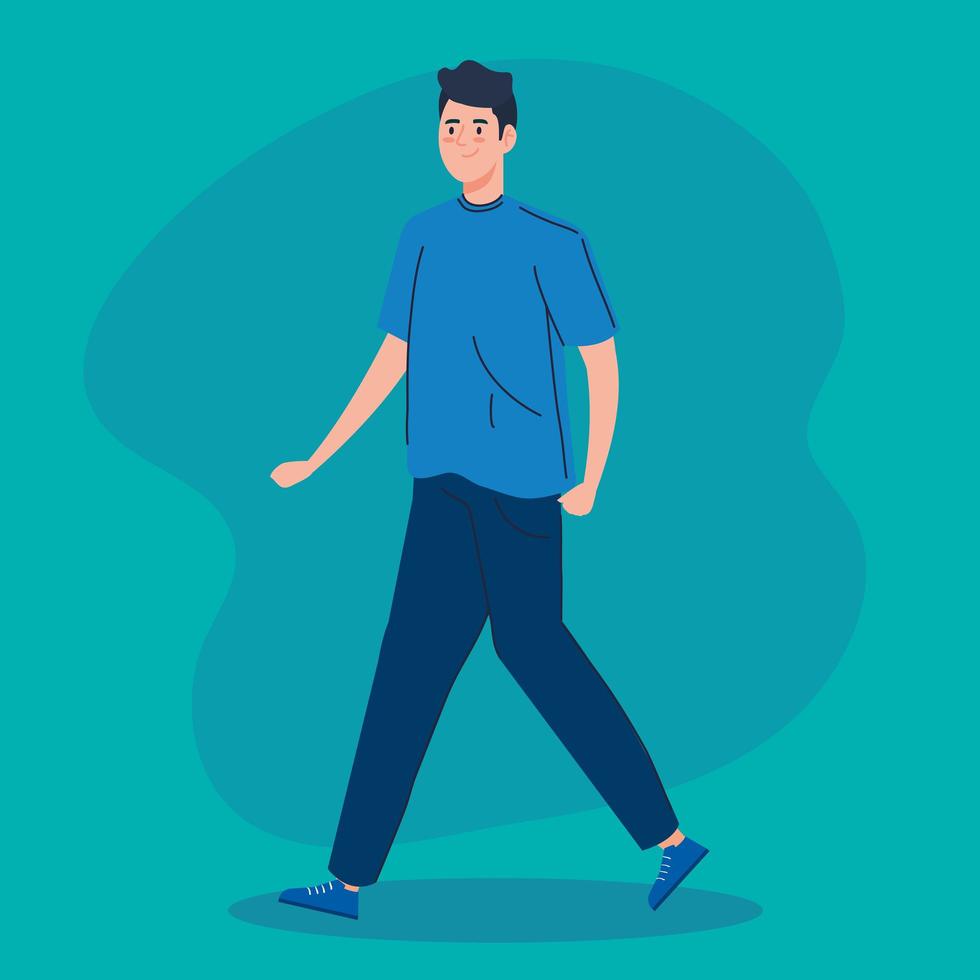 young man walking avatar character icon vector