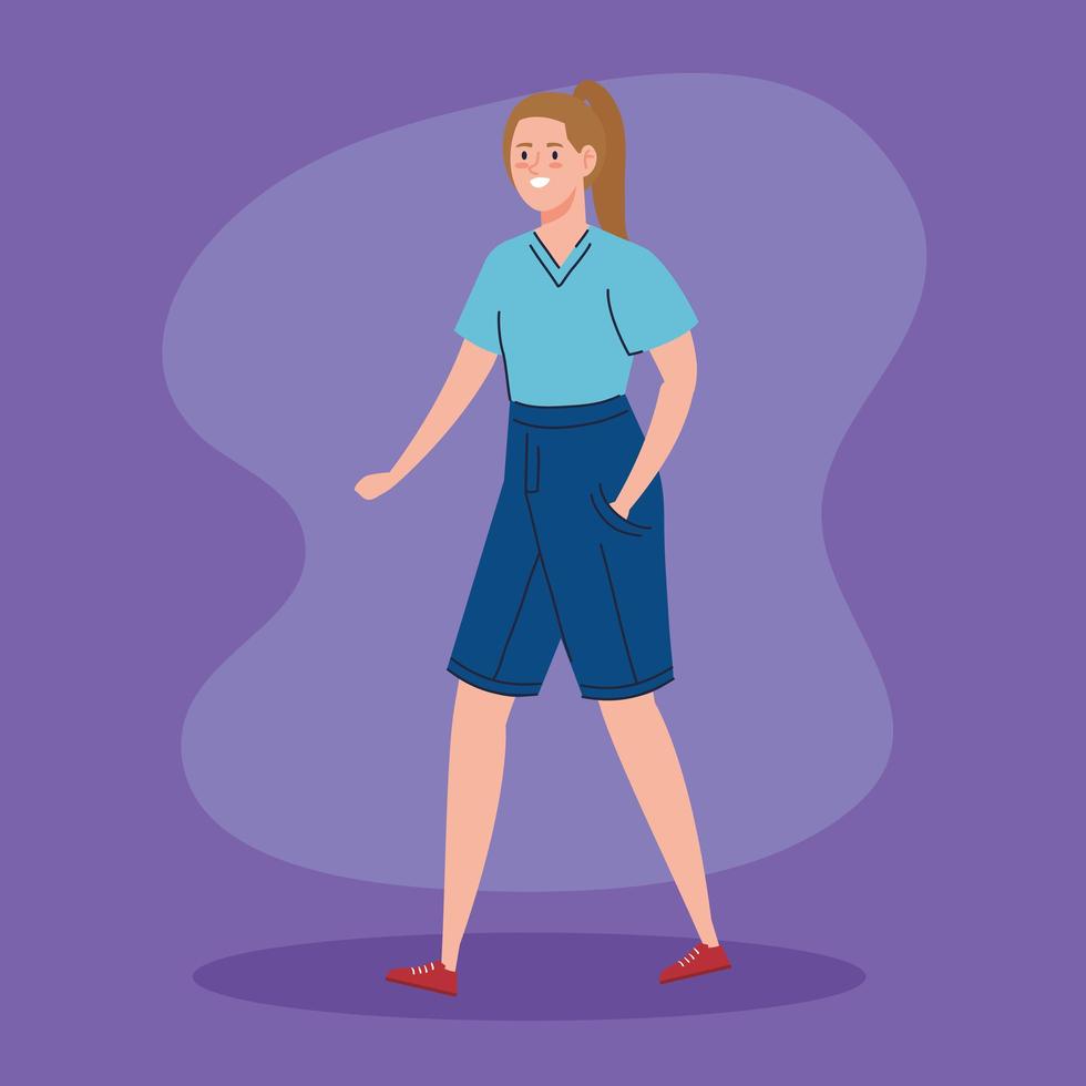 young woman walking avatar character icon vector