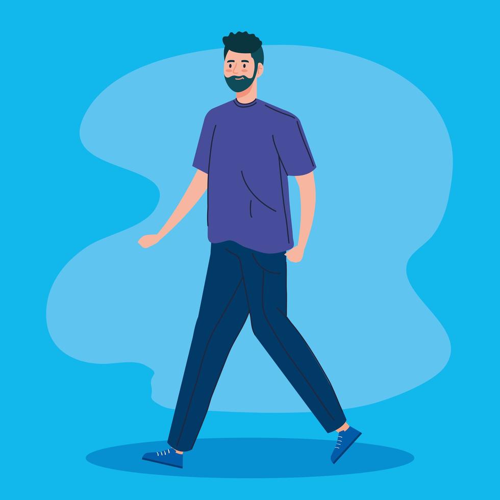 young man walking avatar character icon vector