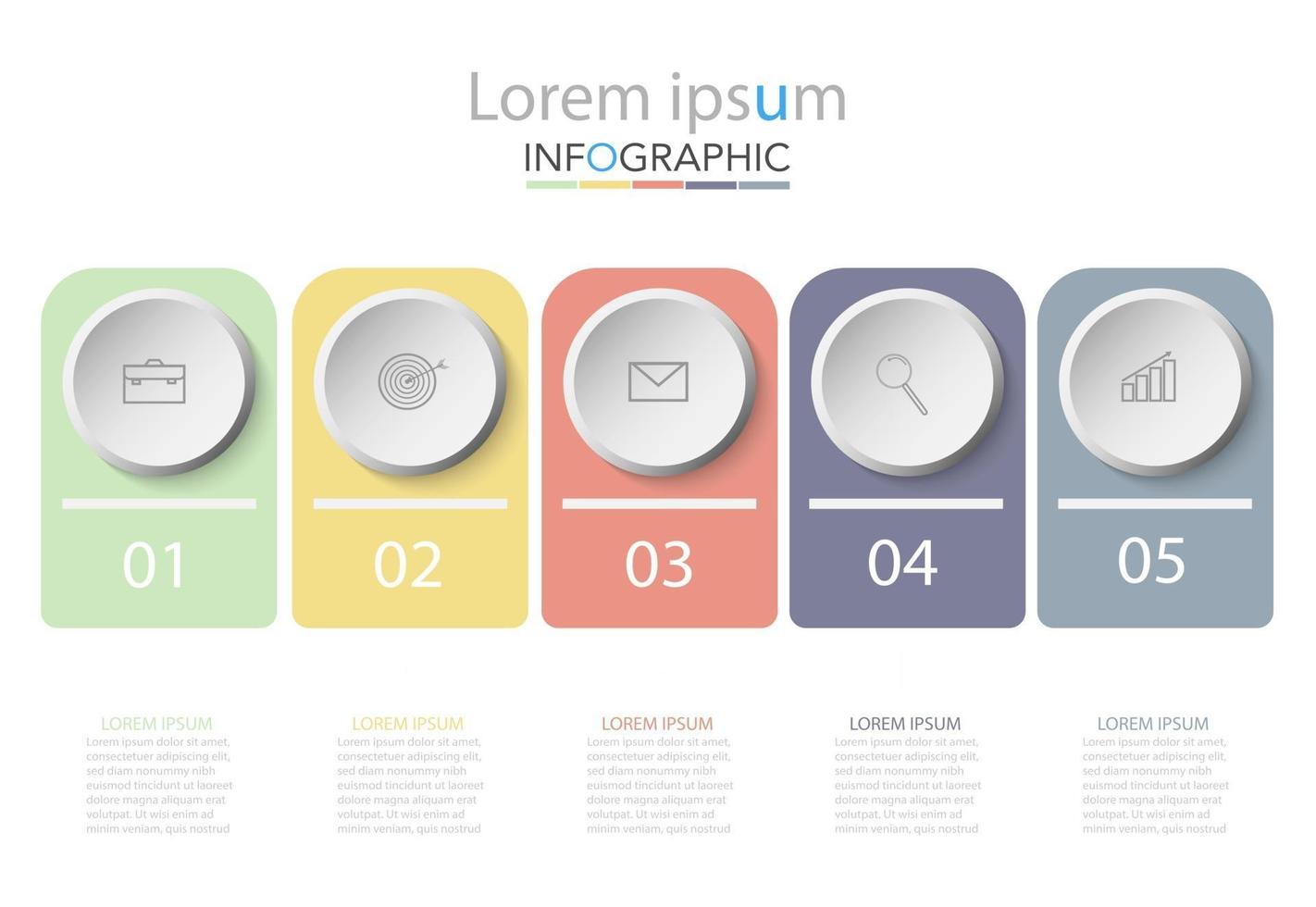 Plantilla de infografía de círculo de línea de tiempo mínima cinco opciones o pasos. vector