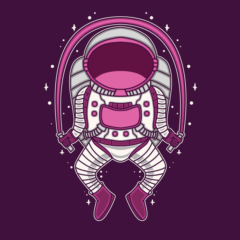 astronaut jumping with rope on space vector illustration