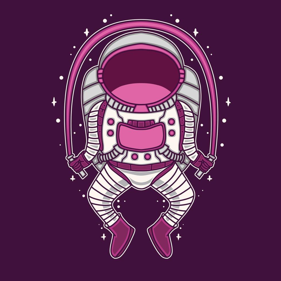 astronaut jumping with rope on space vector illustration