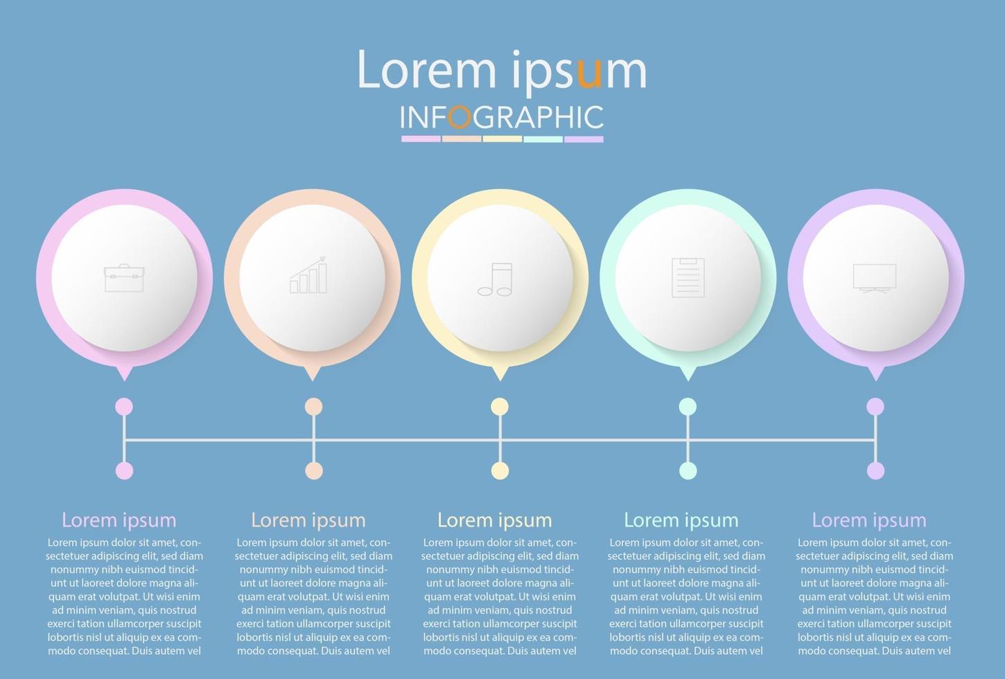 Minimal timeline circle infographic template five options or steps. vector