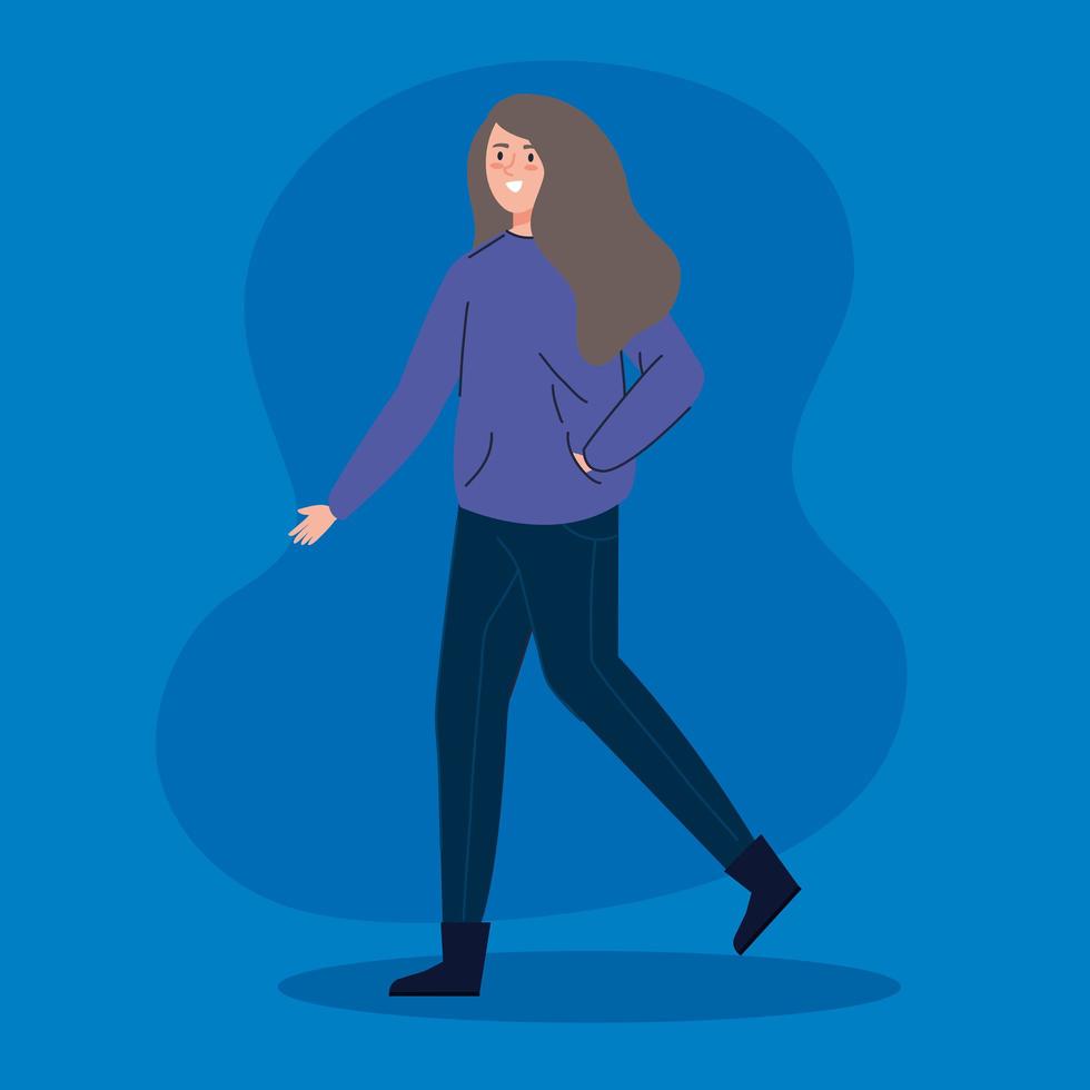 young woman walking avatar character icon vector