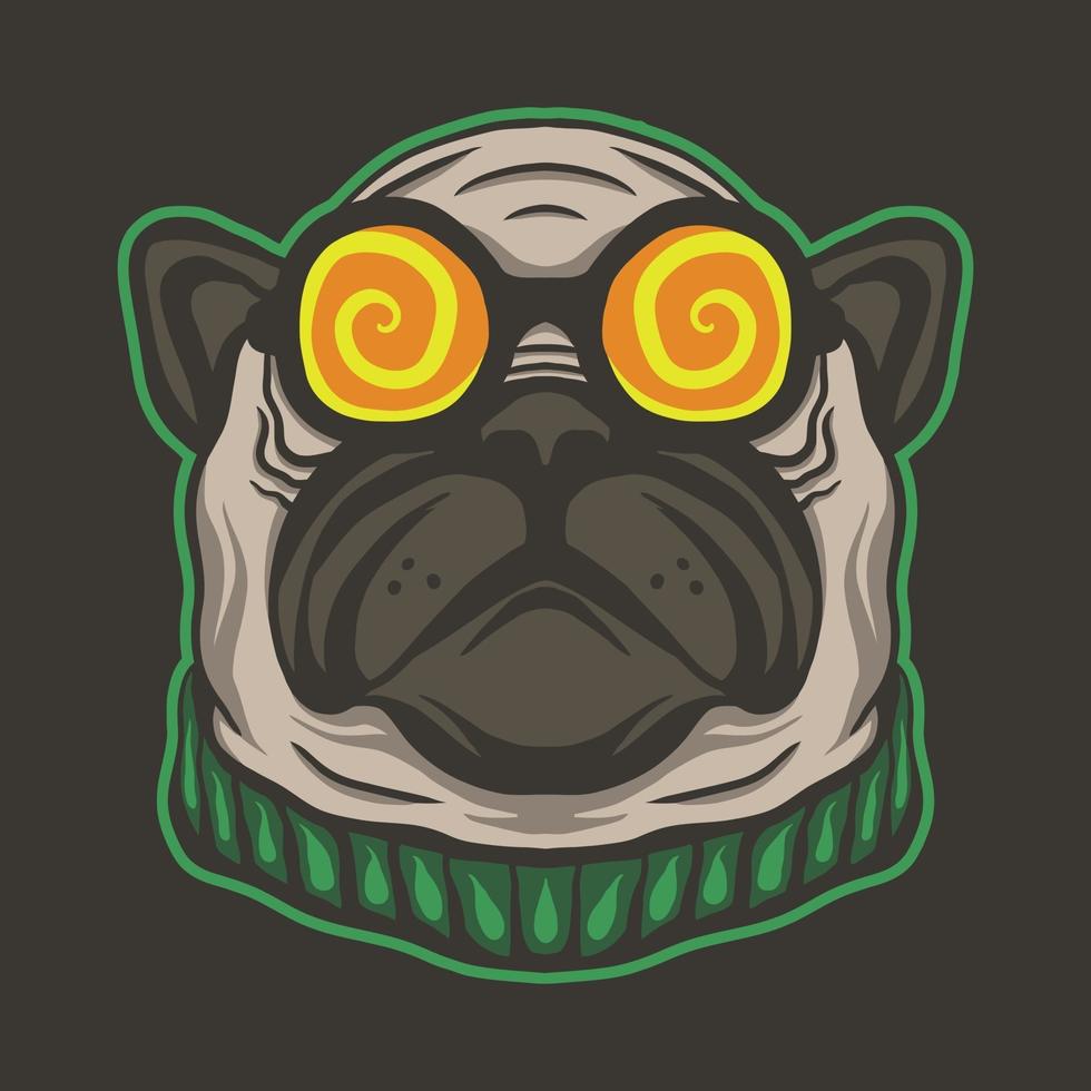 Cabeza de bulldog con ilustración de vector de anteojos