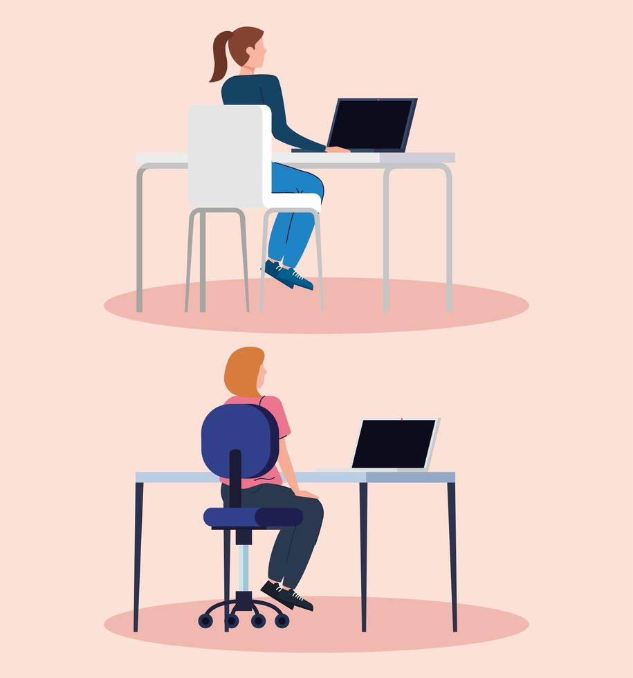 Women on the computer, working on desks vector