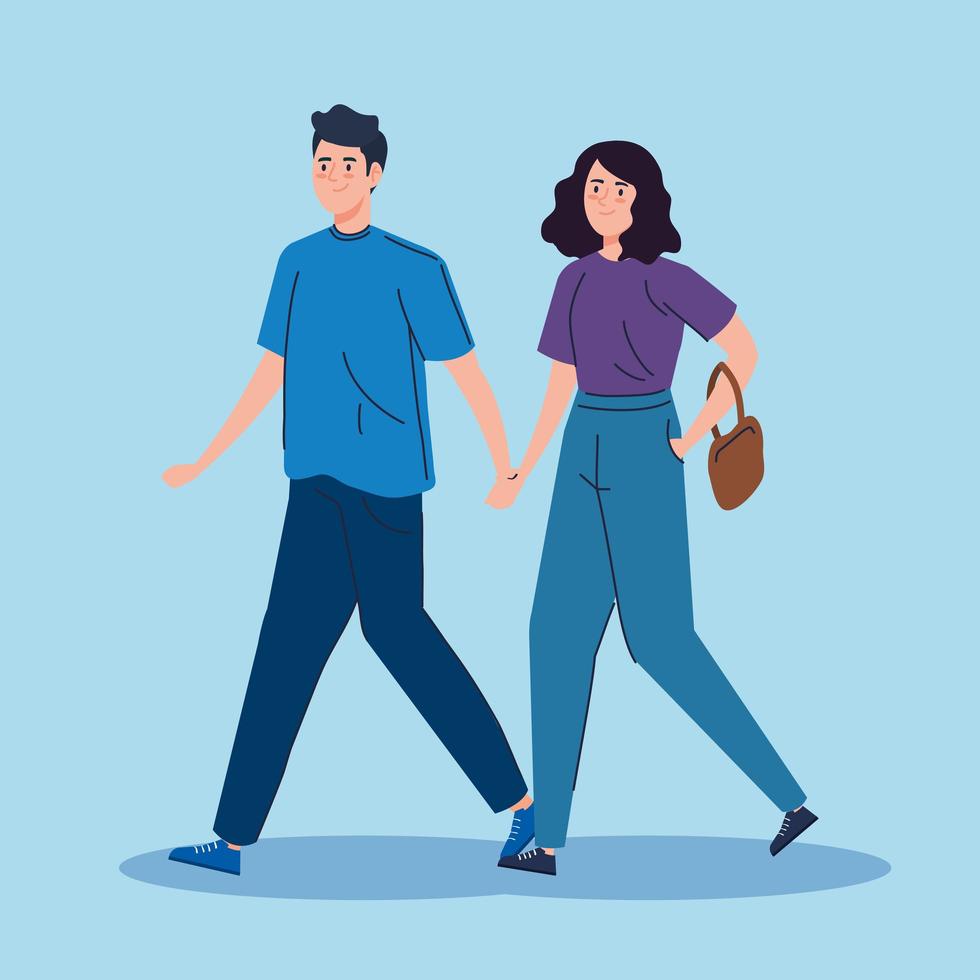 pareja joven caminando personaje avatar vector