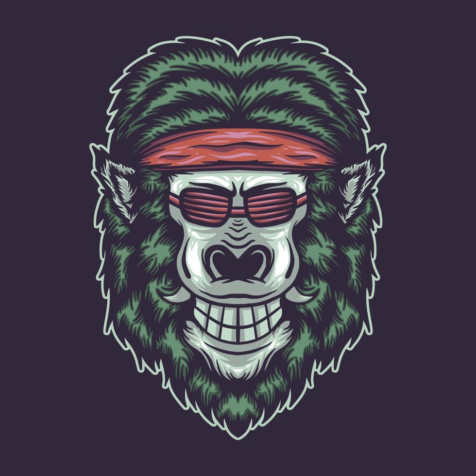 gorilla head wearing a headband and eyeglasses vector illustration