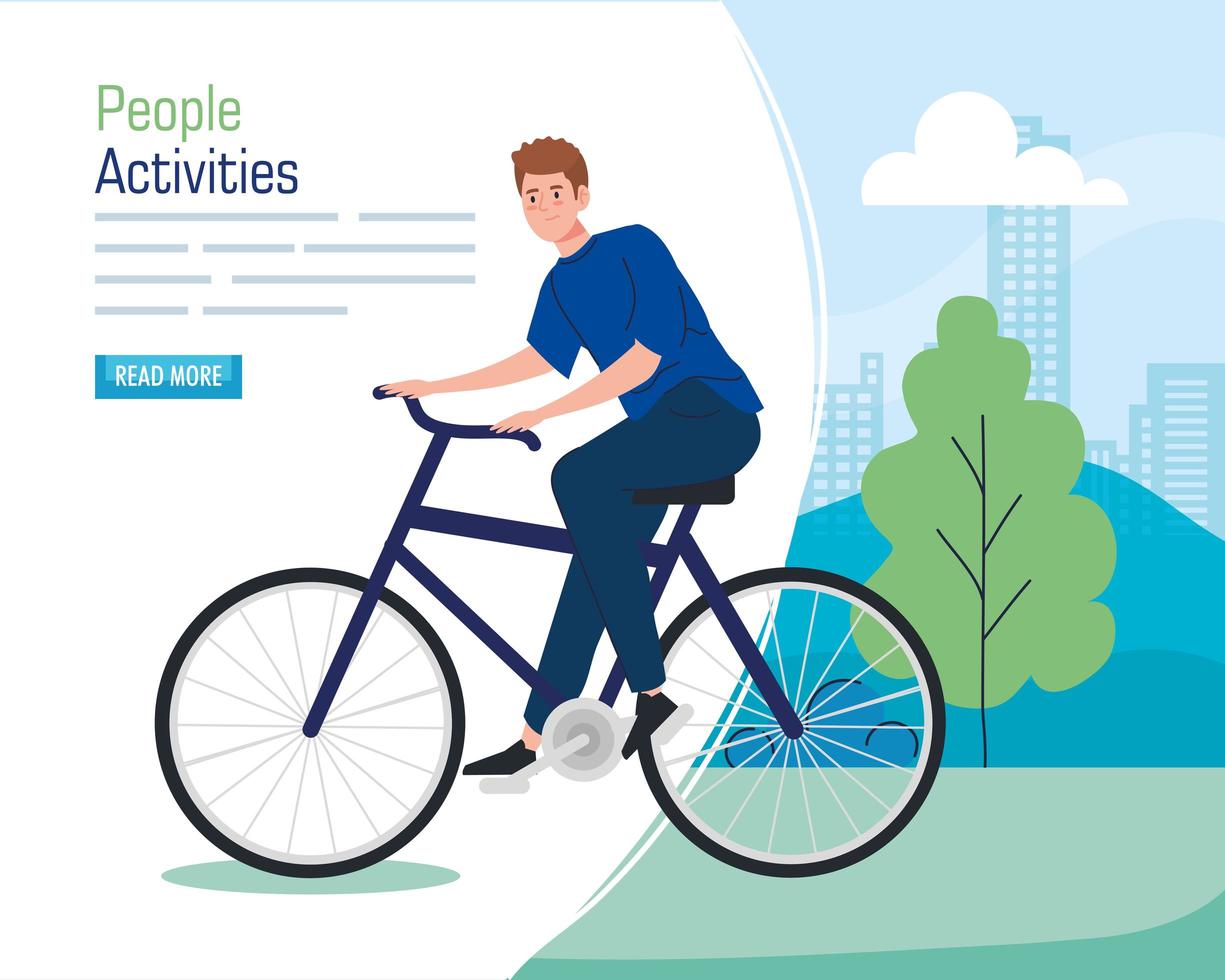 banner with a young man riding a bike outdoors vector