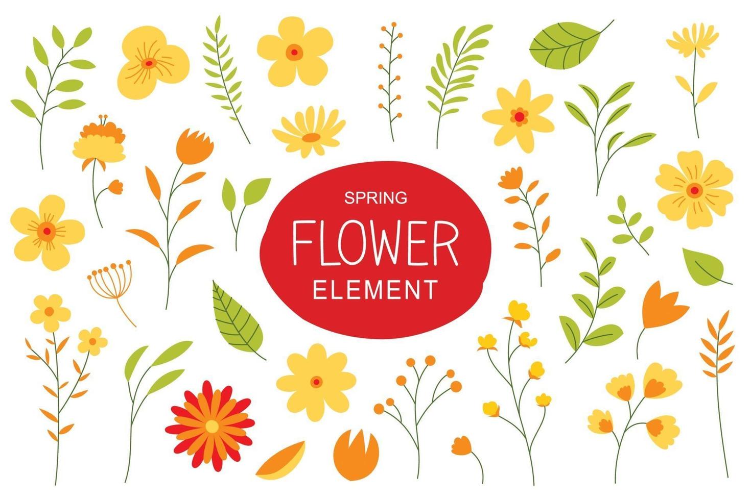 flores y hojas en primavera. elementos de diseño simple con flores de primavera. vector