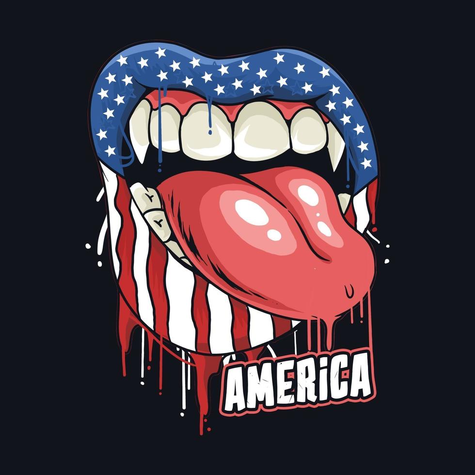 lips in the dripping color of the american flag vector