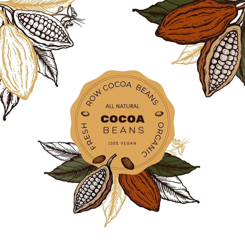 etiqueta de croquis dibujado a mano de granos de cacao. vector