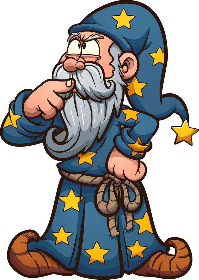 Thinking cartoon wizard vector