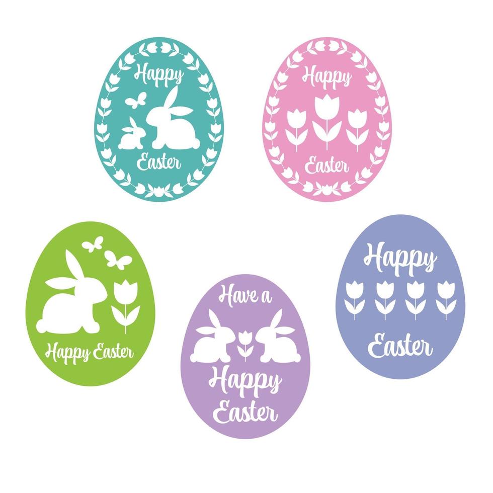 Happy Easter egg silhouettes with tulips and bunnies vector