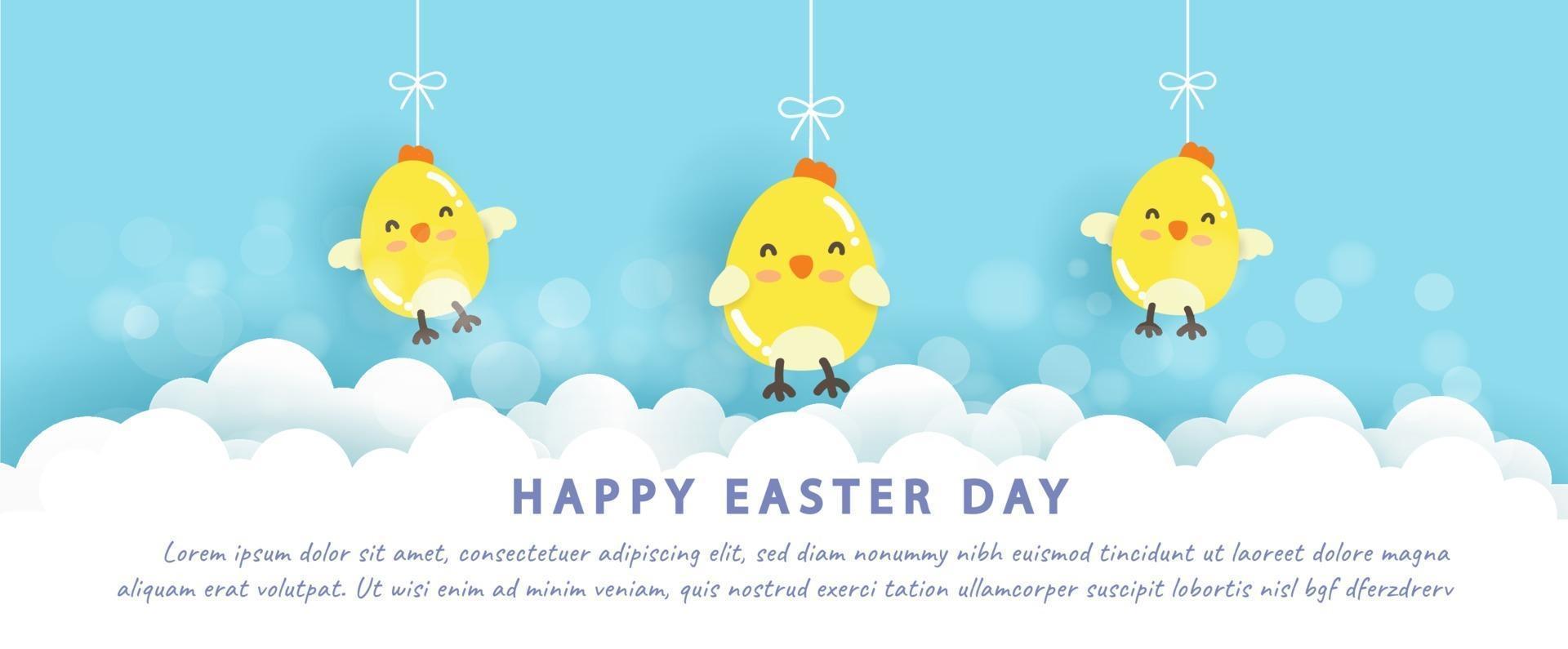 happy Easter with little chickens in paper cut style. vector