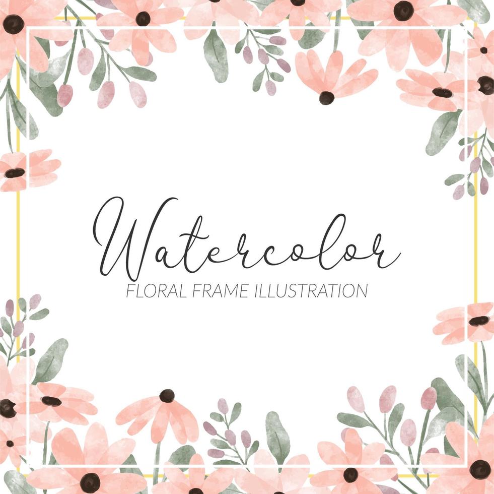 cute watercolor peach flower frame border vector