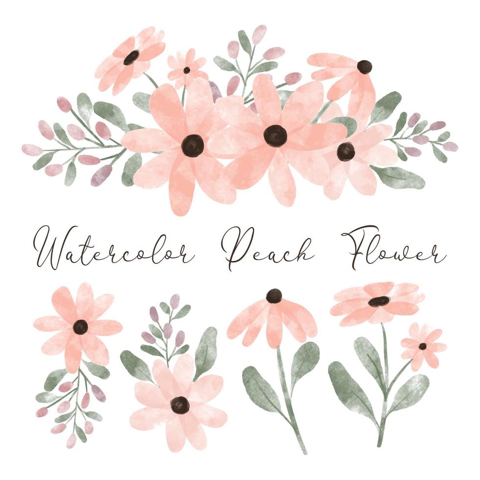 cute watercolor peach flower arrangement element vector