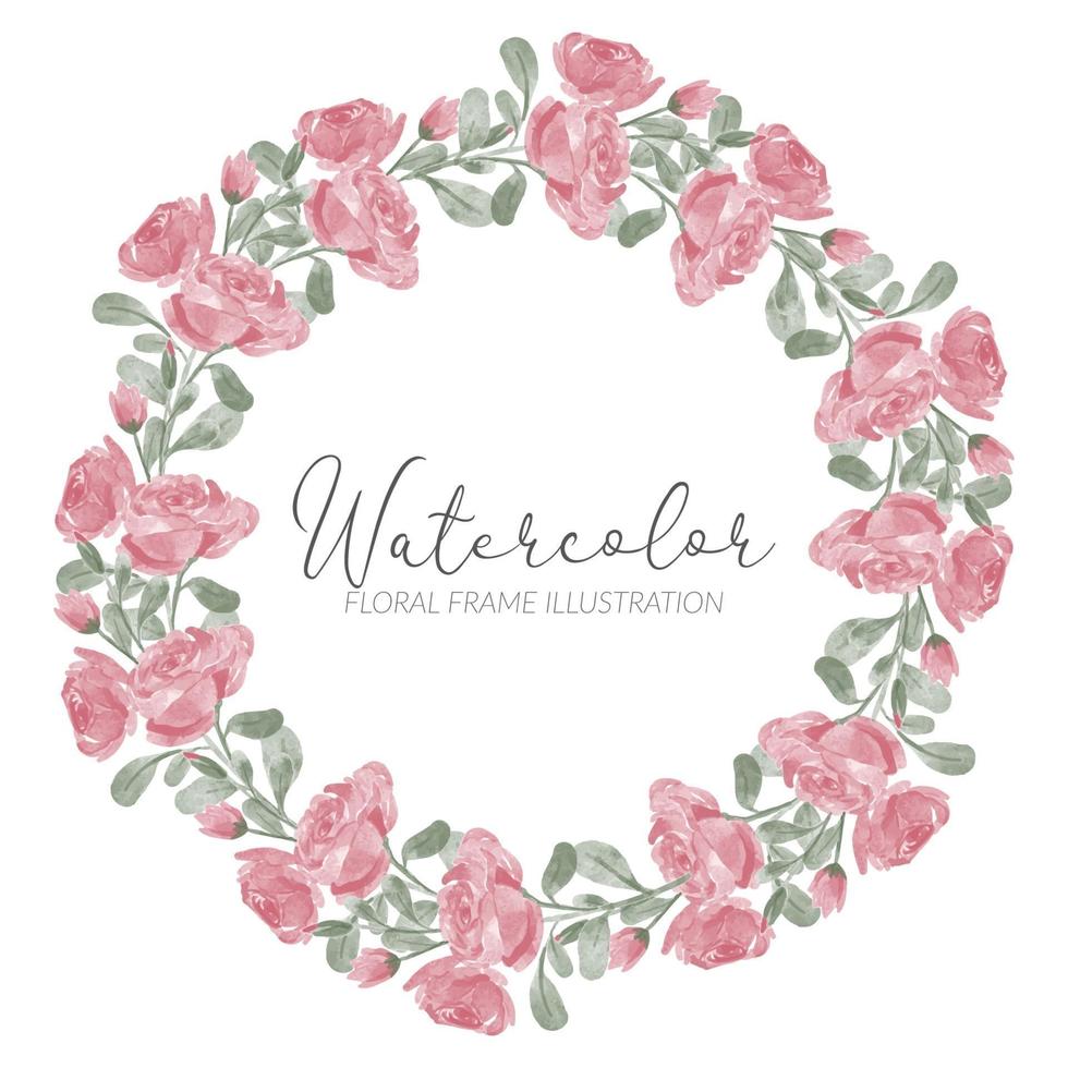 cute rose flower watercolor circle wreath frame vector