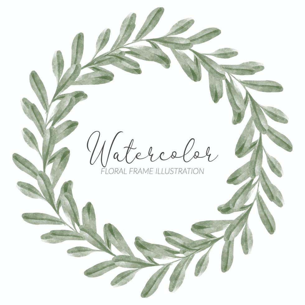 watercolor green leaf floral wreath frame vector