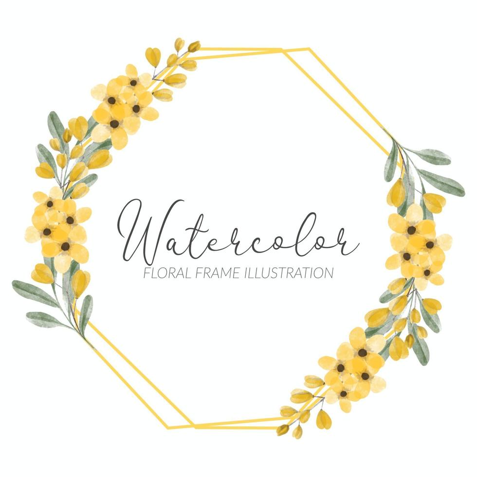 watercolor yellow floral rustic golden frame vector