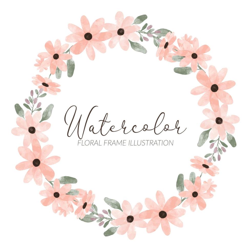 cute watercolor peach flower circle wreath frame vector