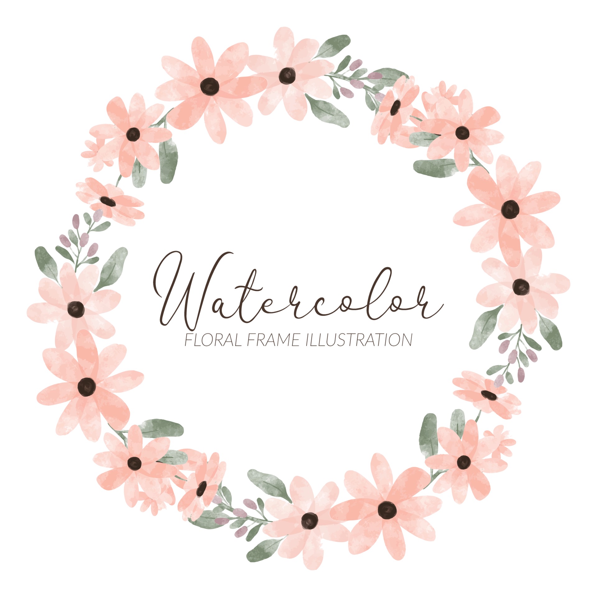 cute watercolor peach flower circle wreath frame 2027977 Vector Art at