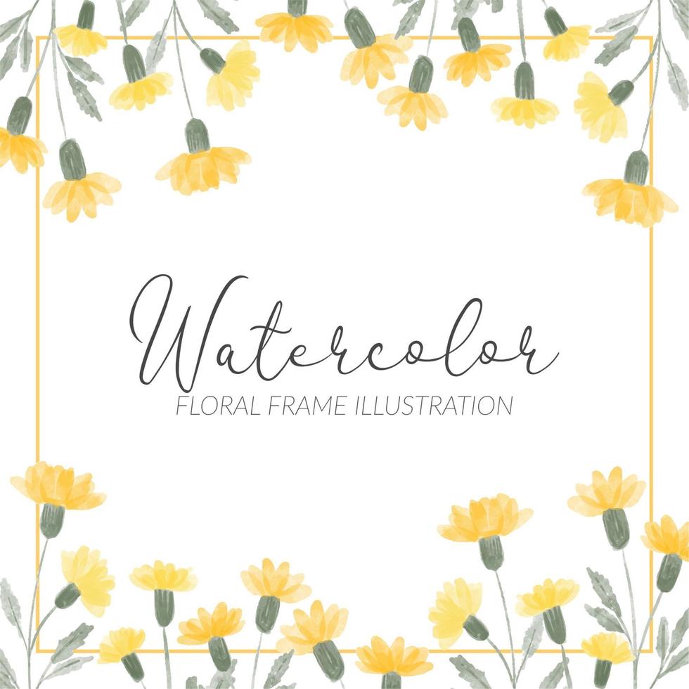 watercolor cute yellow wildflower square frame illustration vector