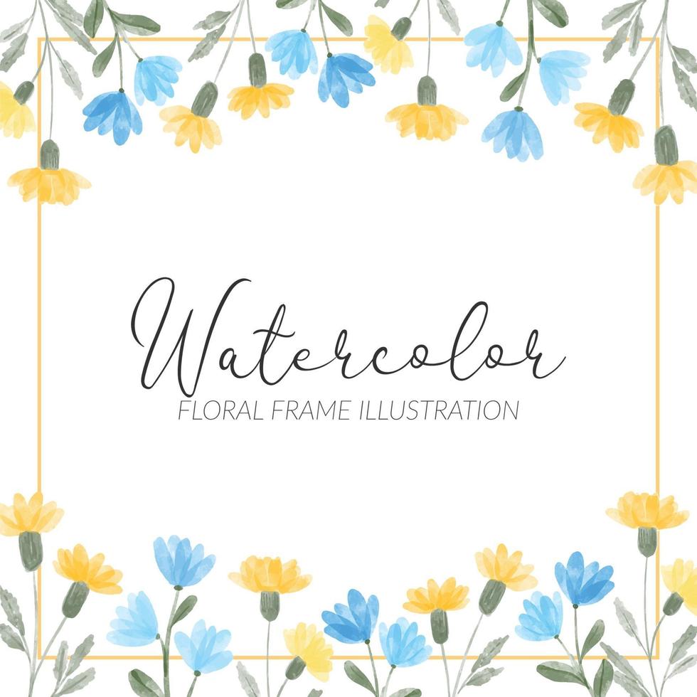 watercolor yellow blue wildflower floral square frame illustration vector
